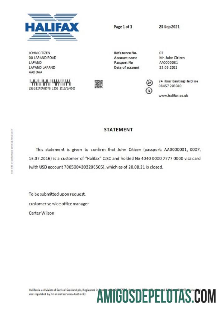 Referência de fechamento de Halifax no Reino Unido baixar para verificação